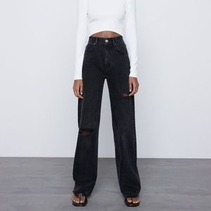 Zara Wide Leg Ripped Jeans
